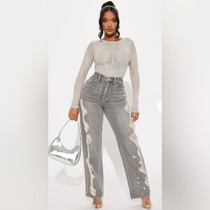 Fashion Nova Gray High Rise Distressed Jeans
